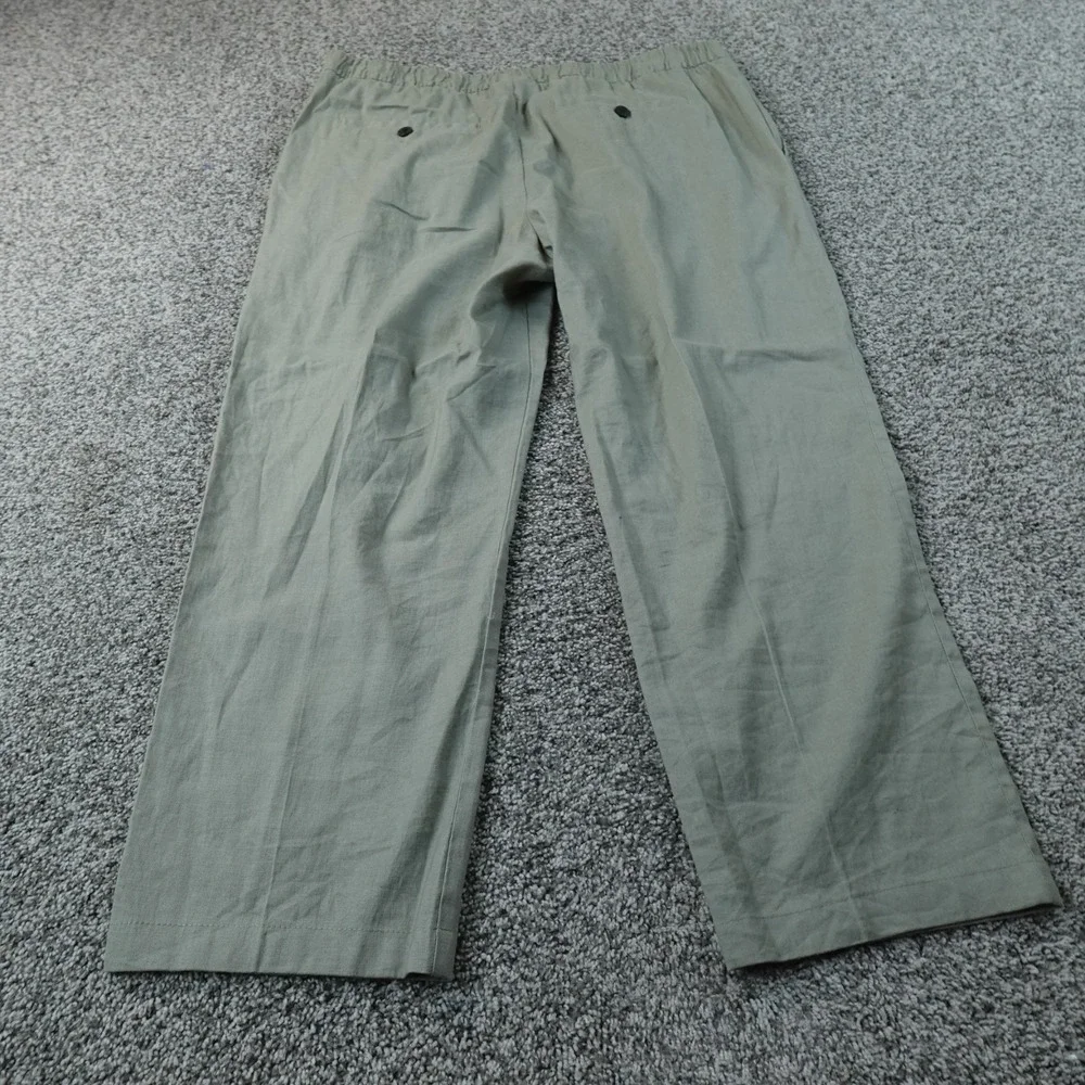 H&M Pants Womens L Green Linen Chambray Elastic Waist Chino Trouser Stretch